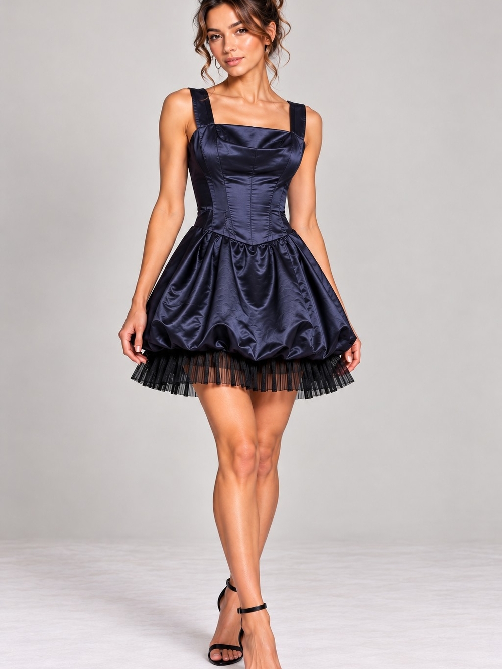 Satin Navy Sleeveless Party Dress